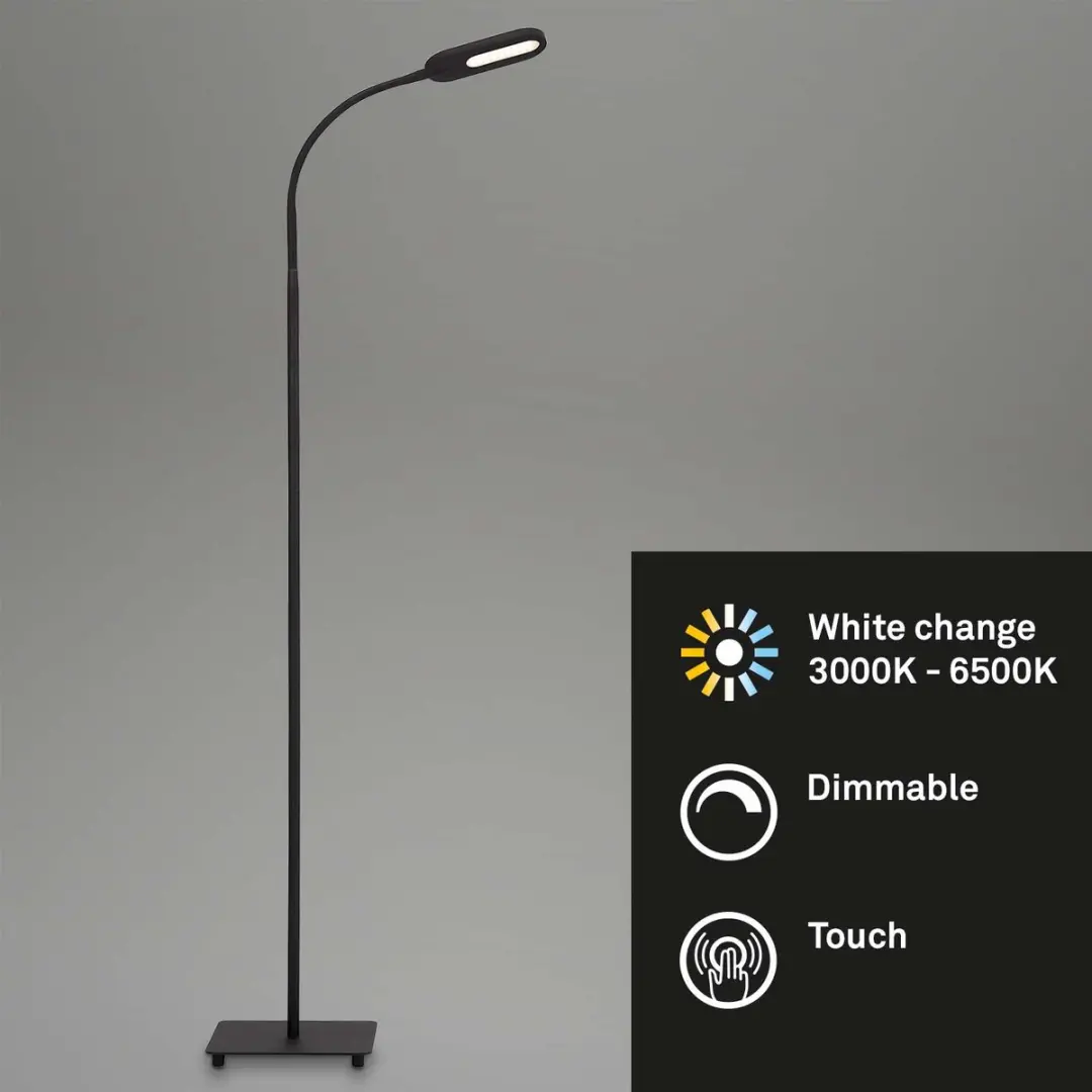 Briloner Office Step LED Vloerlamp - Zwart - 128cm