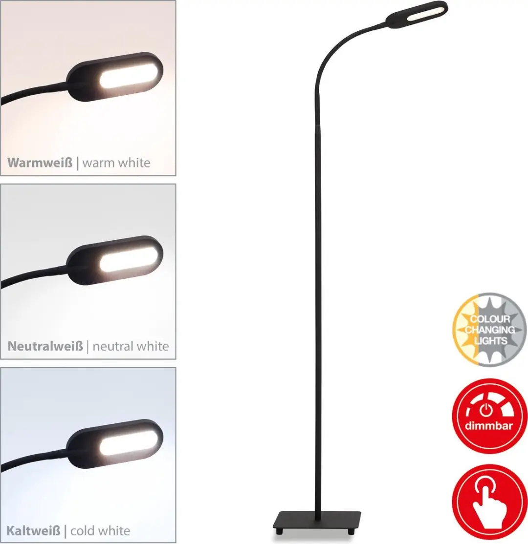 Briloner Office Step LED Vloerlamp - Zwart - 128cm