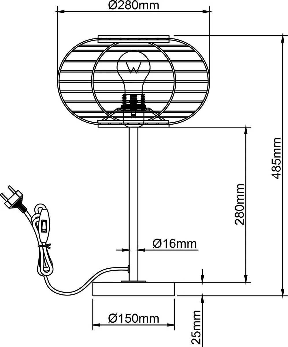 Brilliant Woodball Tafellamp E27 - 40W - Ø28cm - Zwart/Rotan