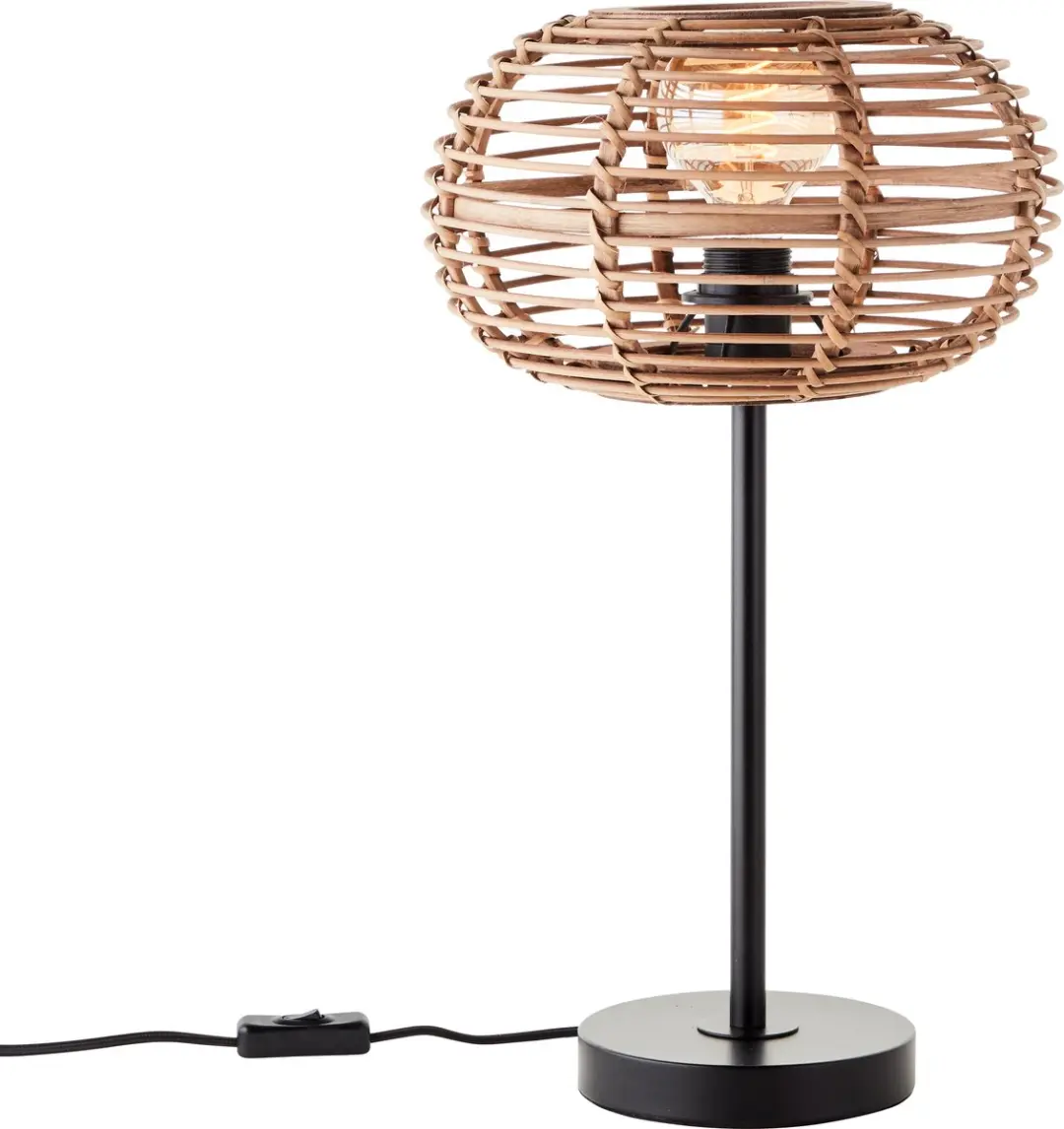 Brilliant Woodball Tafellamp E27 - 40W - Ø28cm - Zwart/Rotan