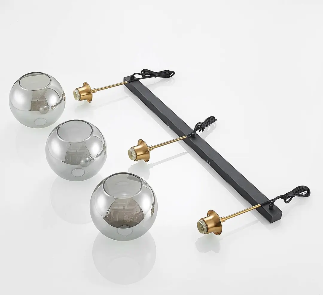 Lindby Hanglamp 3-lichts - Staal/Glas - Ø20cm - Rookgrijs/Messing/Zwart