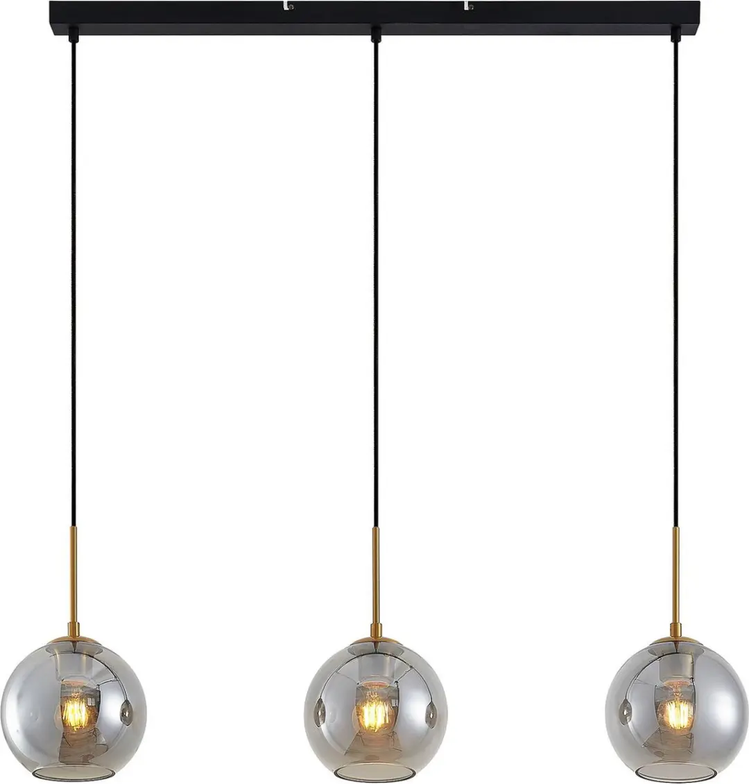 Lindby Hanglamp 3-lichts - Staal/Glas - Ø20cm - Rookgrijs/Messing/Zwart