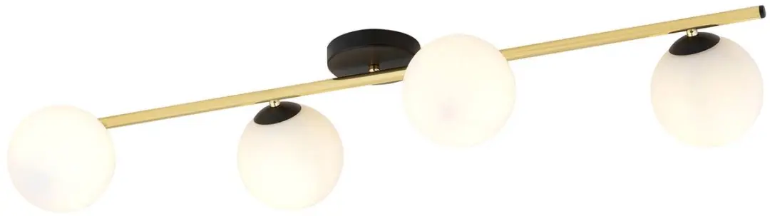 Euluna Plafondlamp 4-Lichts Staal Glas - 14cm - Zwart/Goud/Witte Opaal - afbeelding 5 van 5