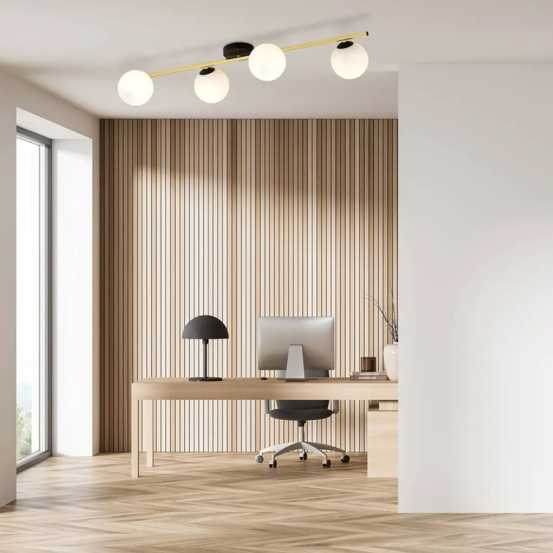 Euluna Plafondlamp 4-Lichts Staal Glas - 14cm - Zwart/Goud/Witte Opaal - afbeelding 4 van 5