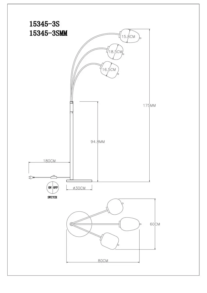 Globo Giuseppe Vloerlamp 3-Lichts - 165cm - Mat Zwart