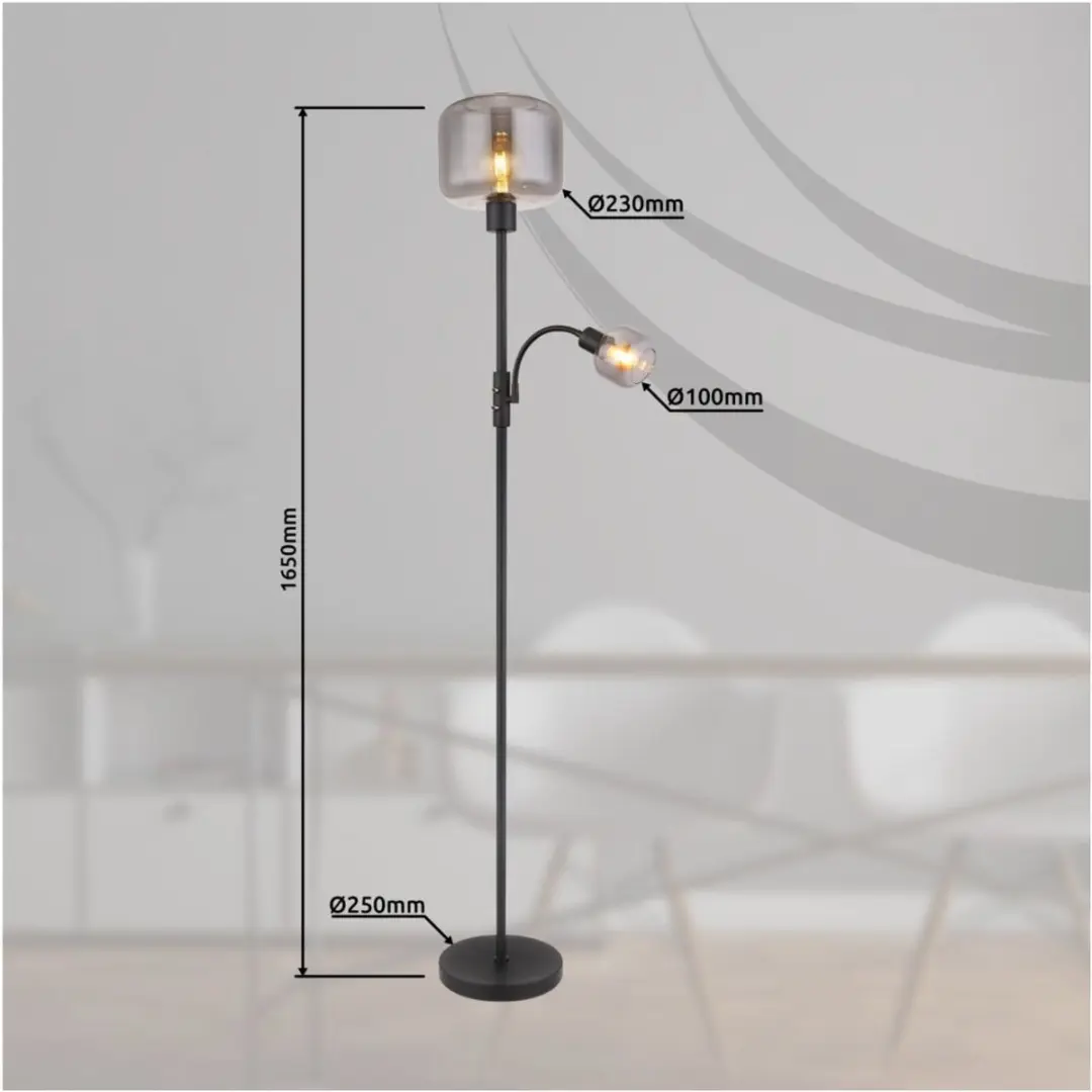 Globo Giuseppe Vloerlamp 3-Lichts - 165cm - Mat Zwart