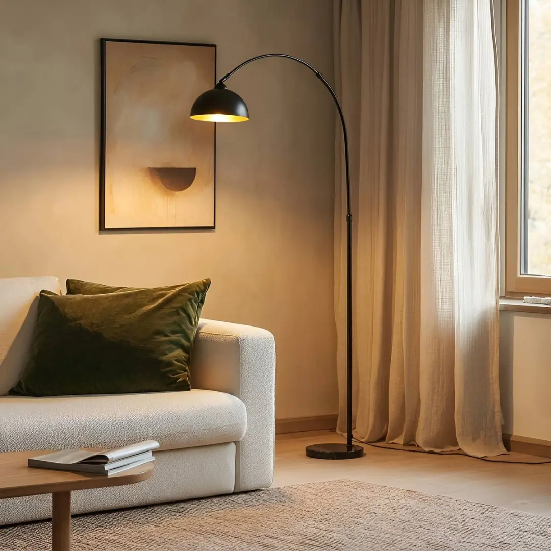 Lindby Vloerlamp 1 Licht IJzer Marmer 180cm - Zwart/Goud