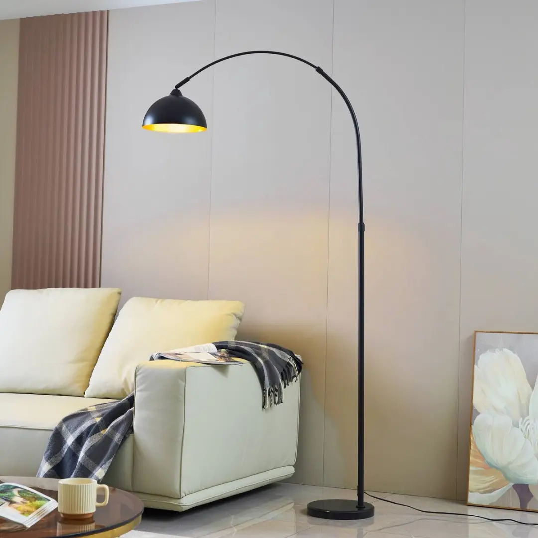 Lindby Vloerlamp 1 Licht IJzer Marmer 180cm - Zwart/Goud