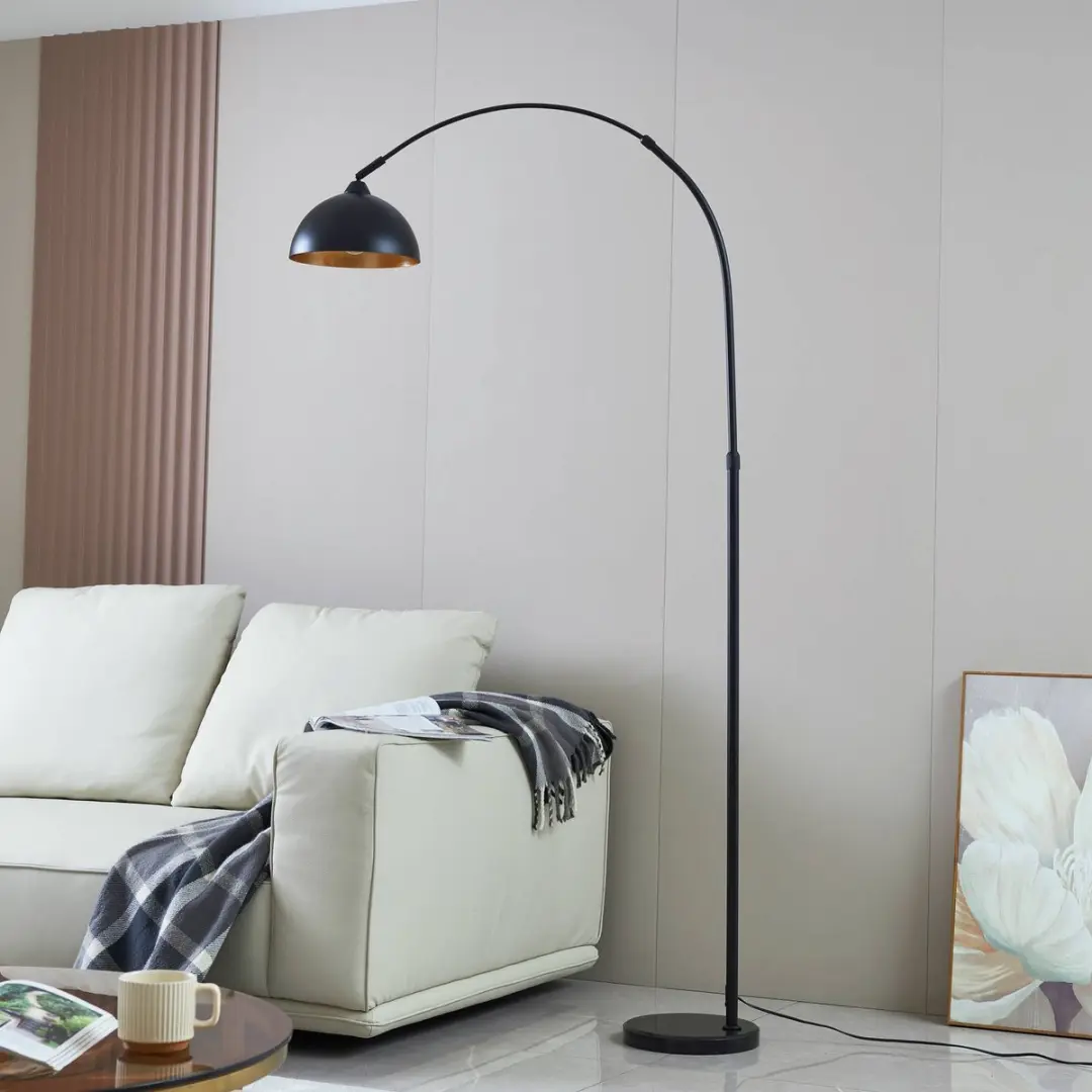 Lindby Vloerlamp 1 Licht IJzer Marmer 180cm - Zwart/Goud