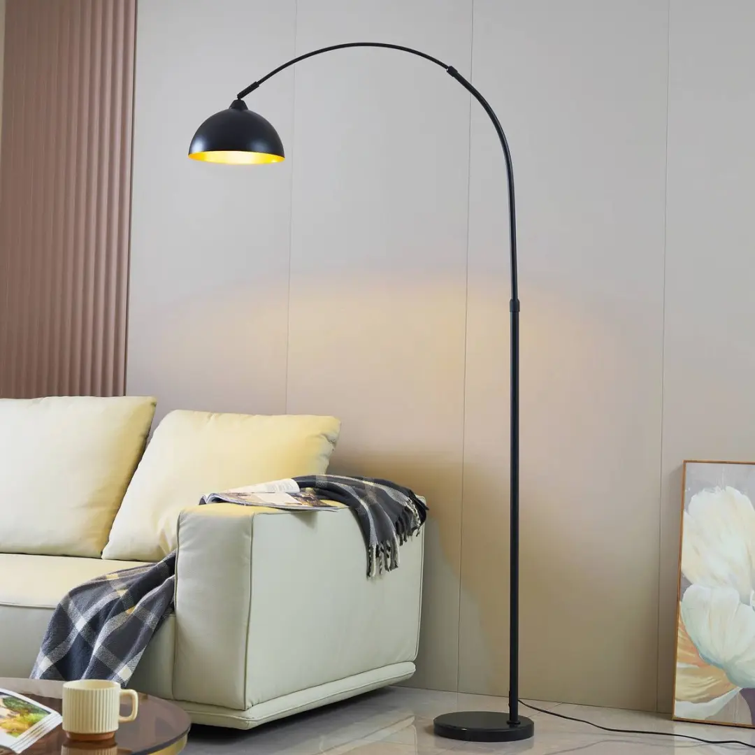 Lindby Vloerlamp 1 Licht IJzer Marmer 180cm - Zwart/Goud