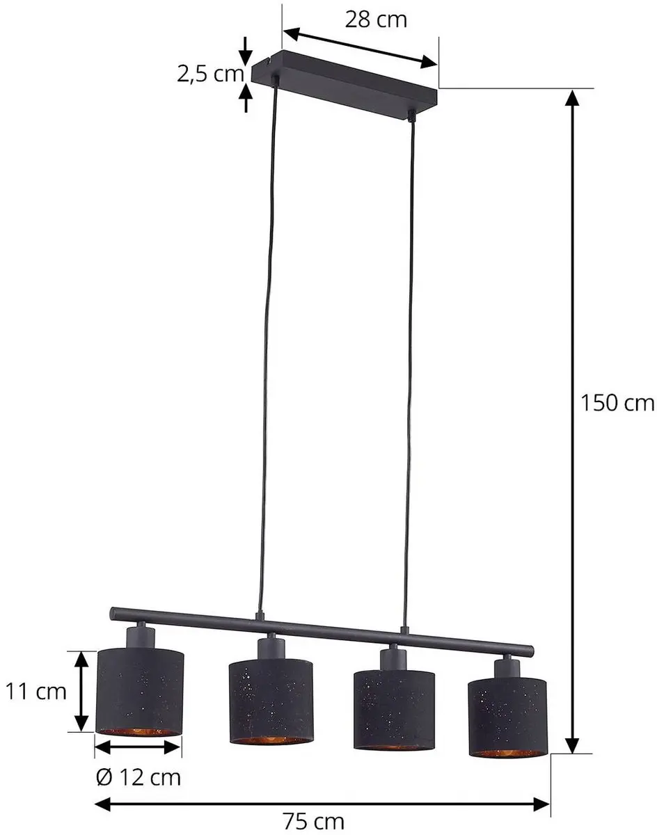 Lindby Hanglamp 4-Lichts E14 - Zwart/Goud
