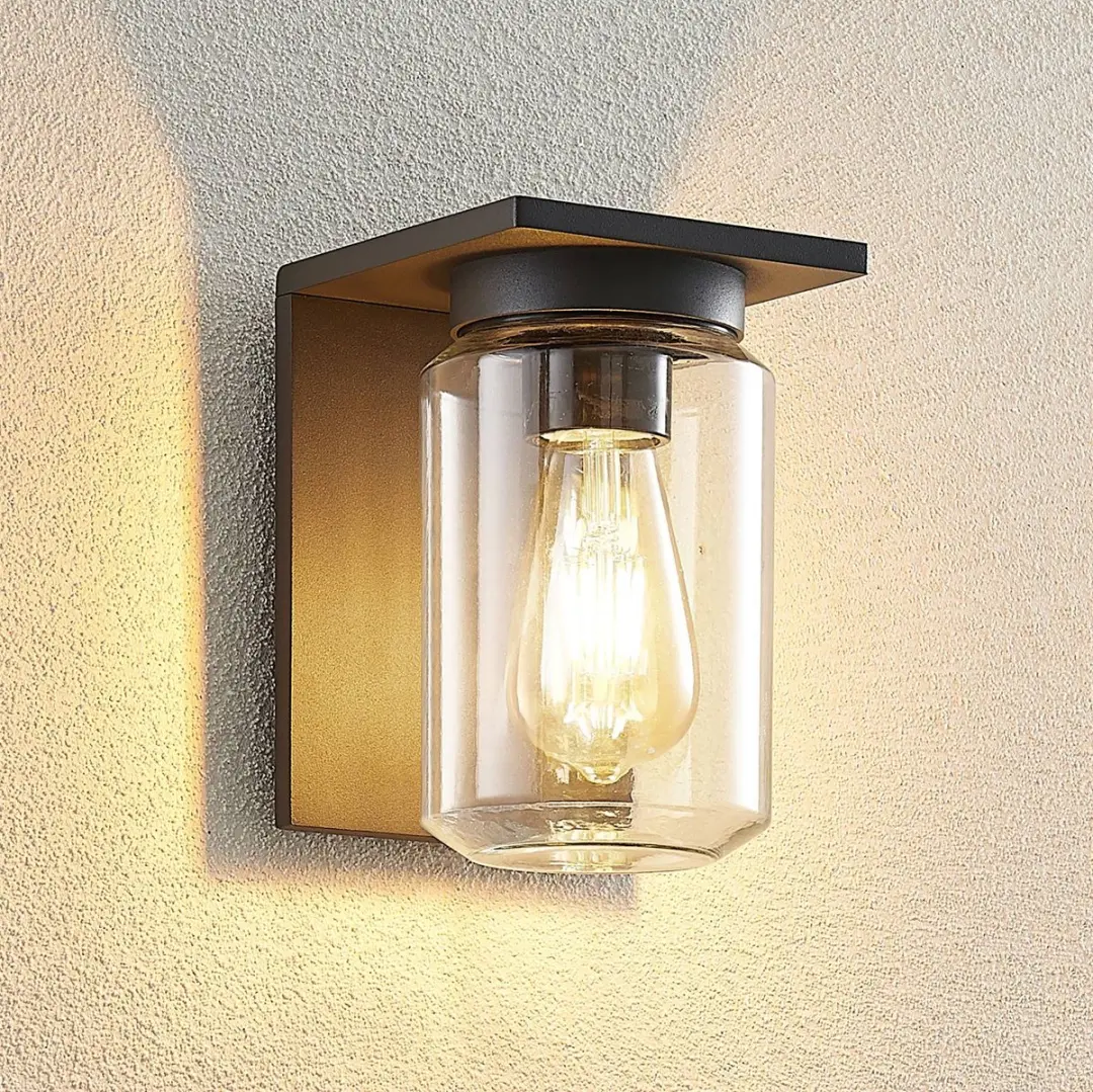 Lucande Wandlamp Buiten 1 Licht E27 - Donkergrijs/Transparant