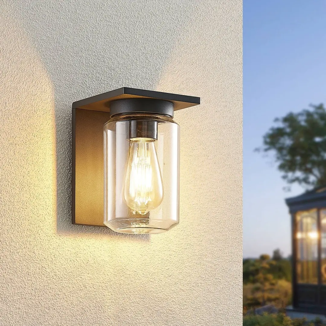 Lucande Wandlamp Buiten 1 Licht E27 - Donkergrijs/Transparant