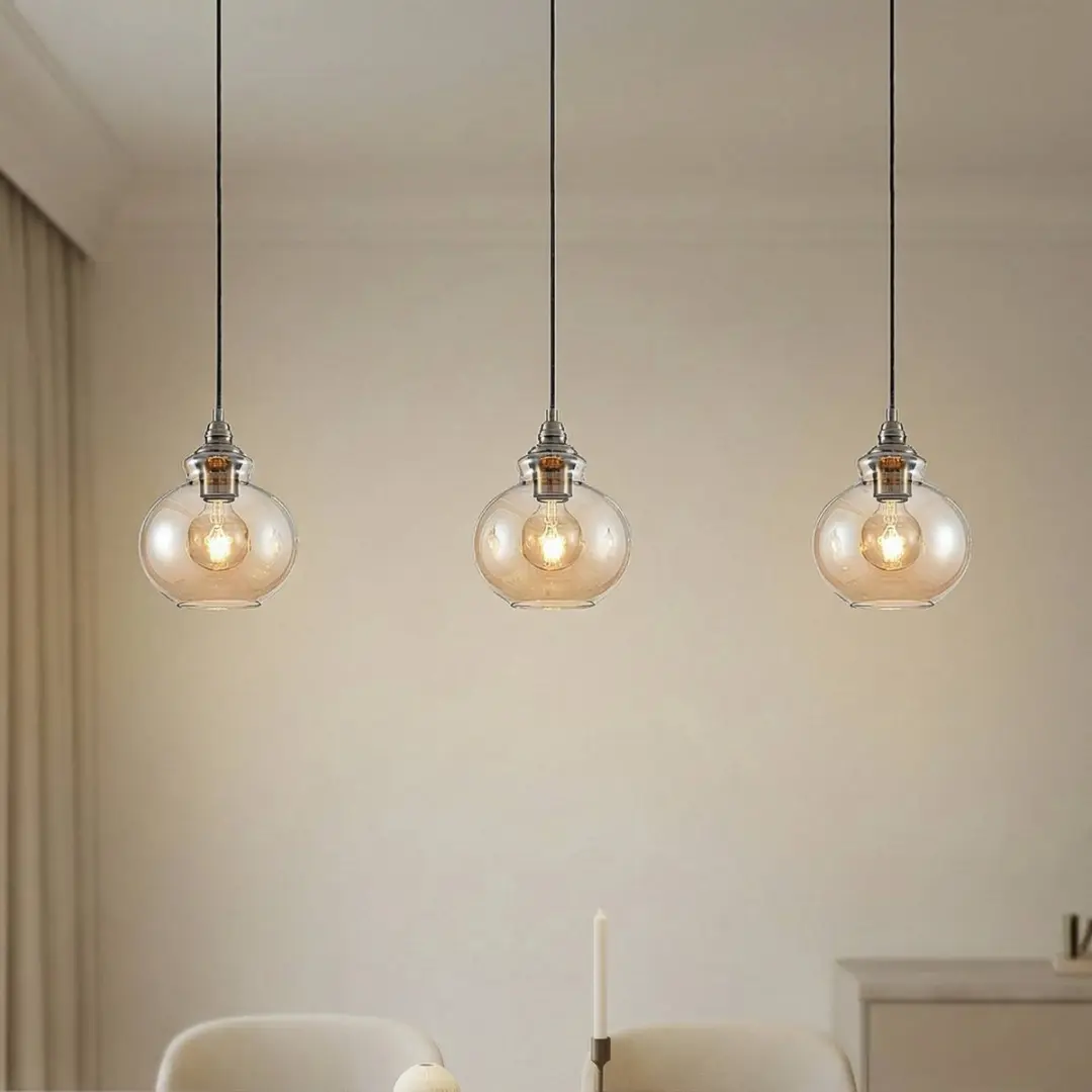 Lindby Hanglamp 3-Lichts Glas Metaal - Amber/Oud Messing