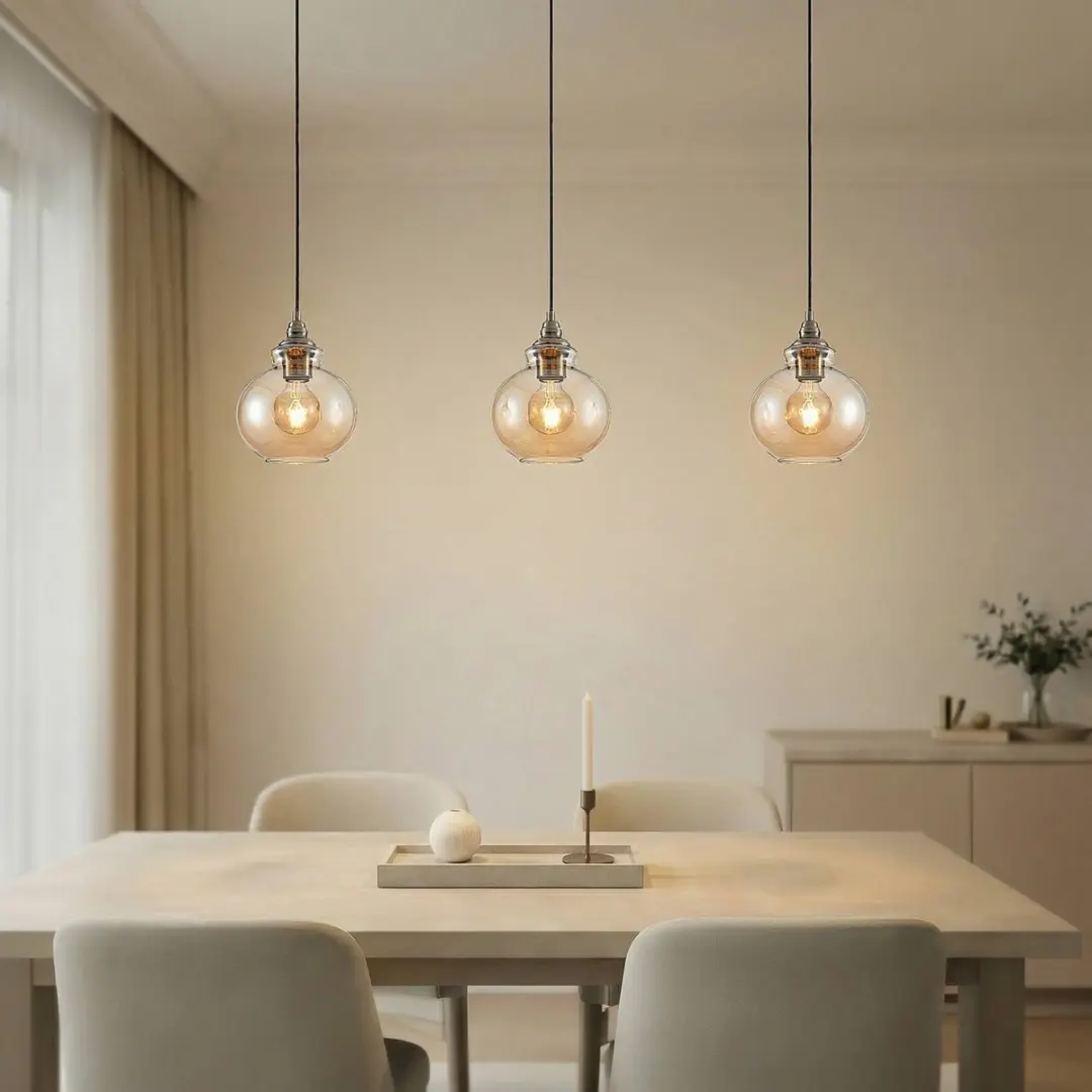 Lindby Hanglamp 3-Lichts Glas Metaal - Amber/Oud Messing