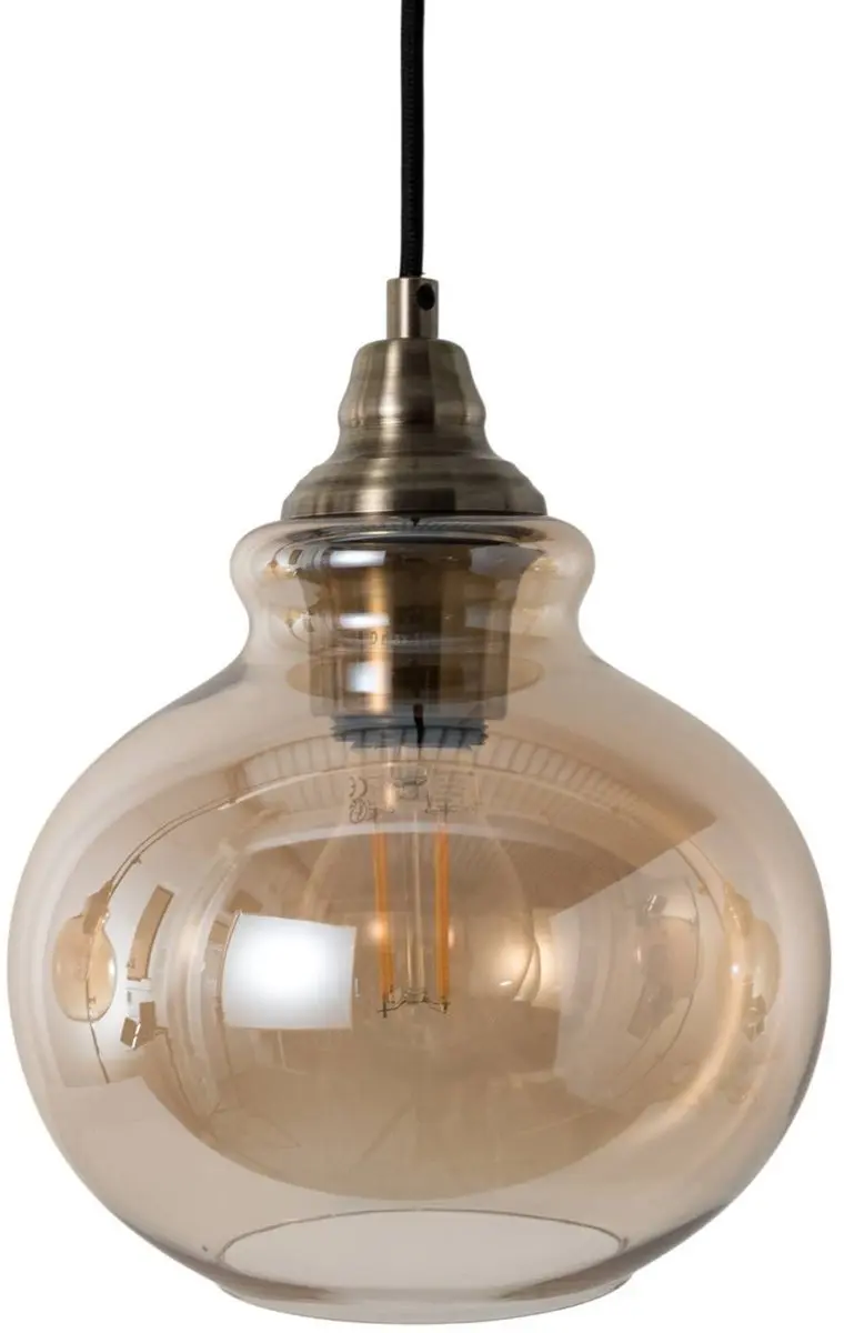 Lindby Hanglamp 3-Lichts Glas Metaal - Amber/Oud Messing