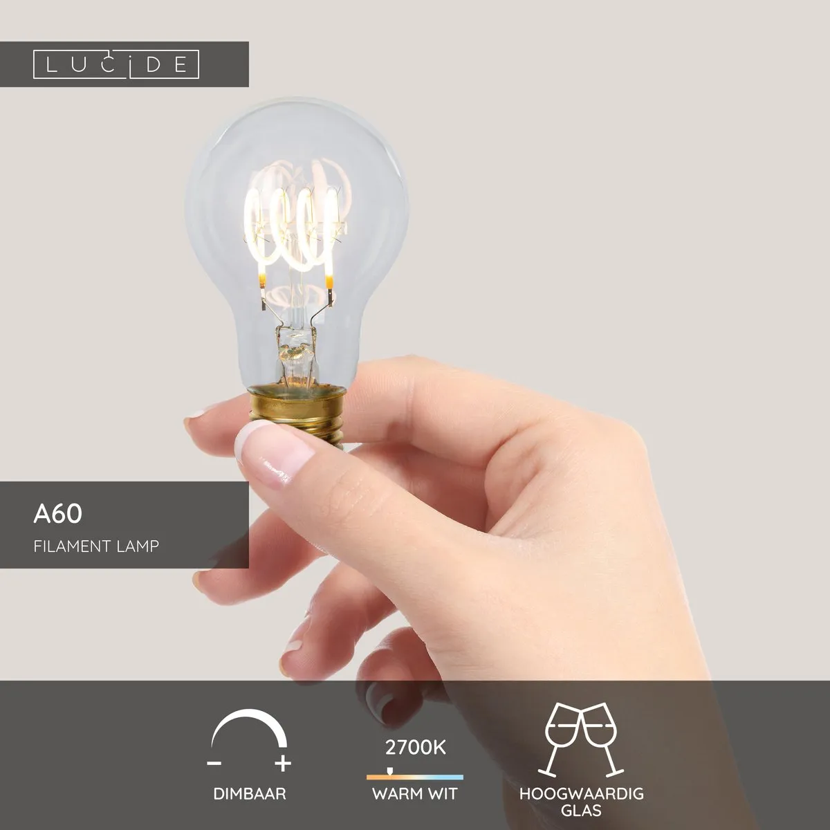 Lucide A60 LED Filamentlamp E27 4,9W 2700K - Transparant
