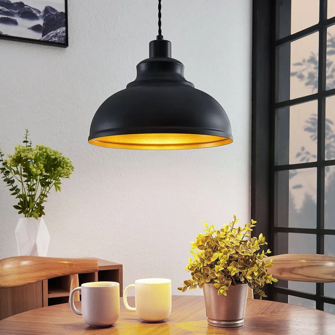Lindby Hanglamp Metaal 1 Licht E27 - 19,7 cm - Zwart/Goud