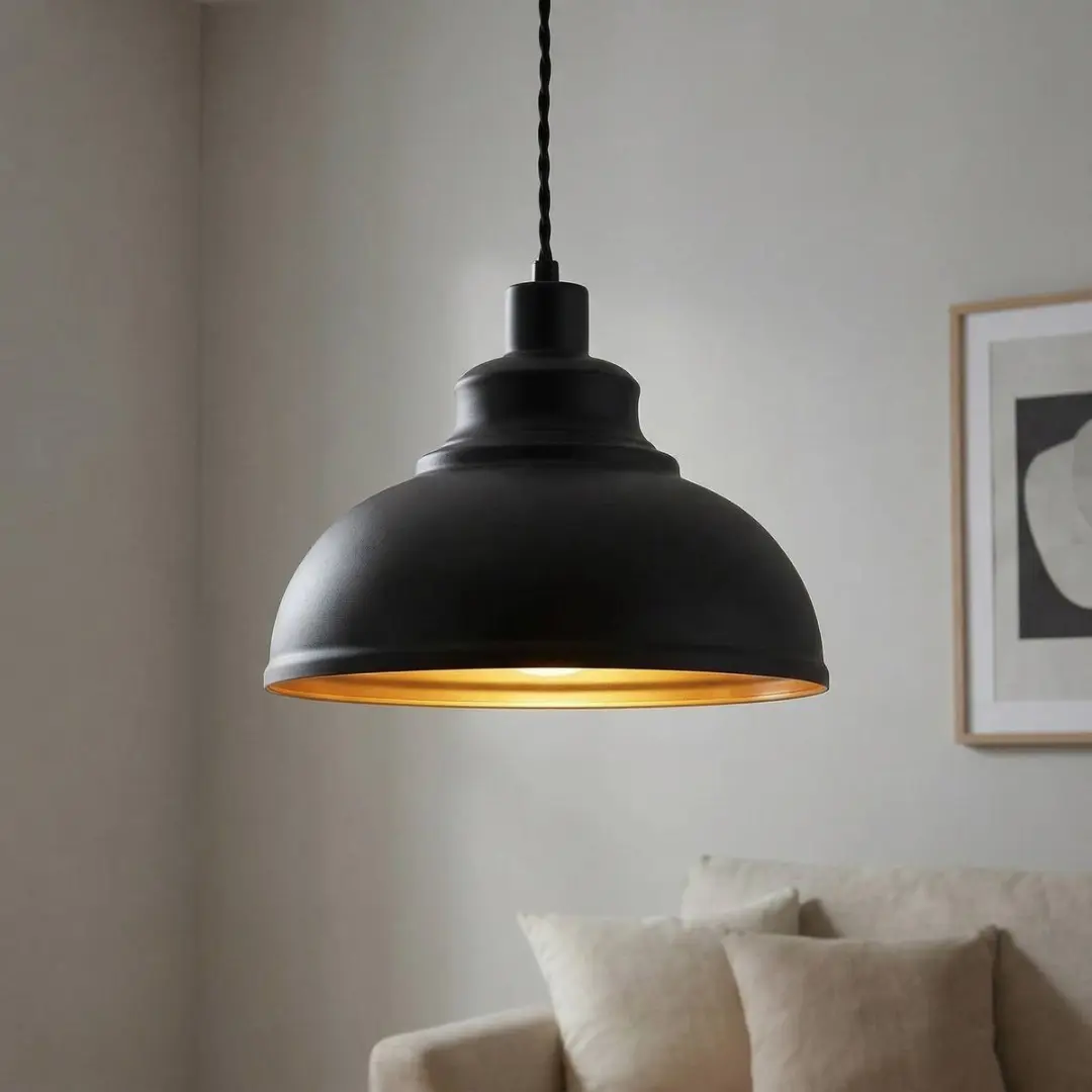 Lindby Hanglamp Metaal 1 Licht E27 - 19,7 cm - Zwart/Goud