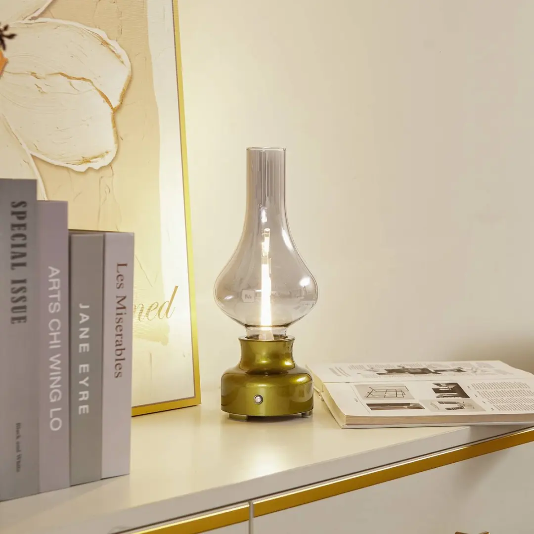 Lindby LED Tafellamp 1 Licht - 30cm - Rookgrijs/Metallic Groen