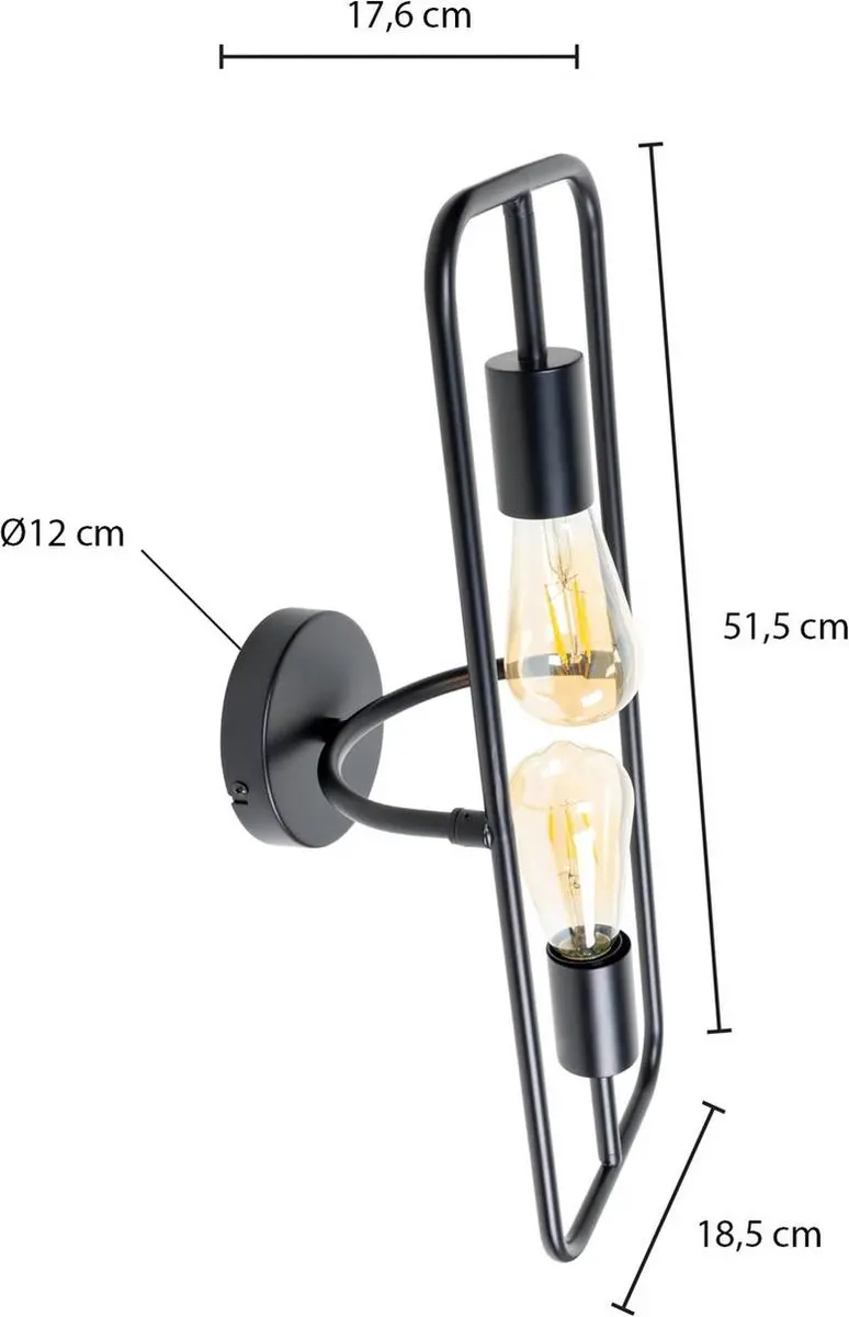 Lucande Wandlamp Design 2-Lichts E27 - 51,5 cm - Matzwart