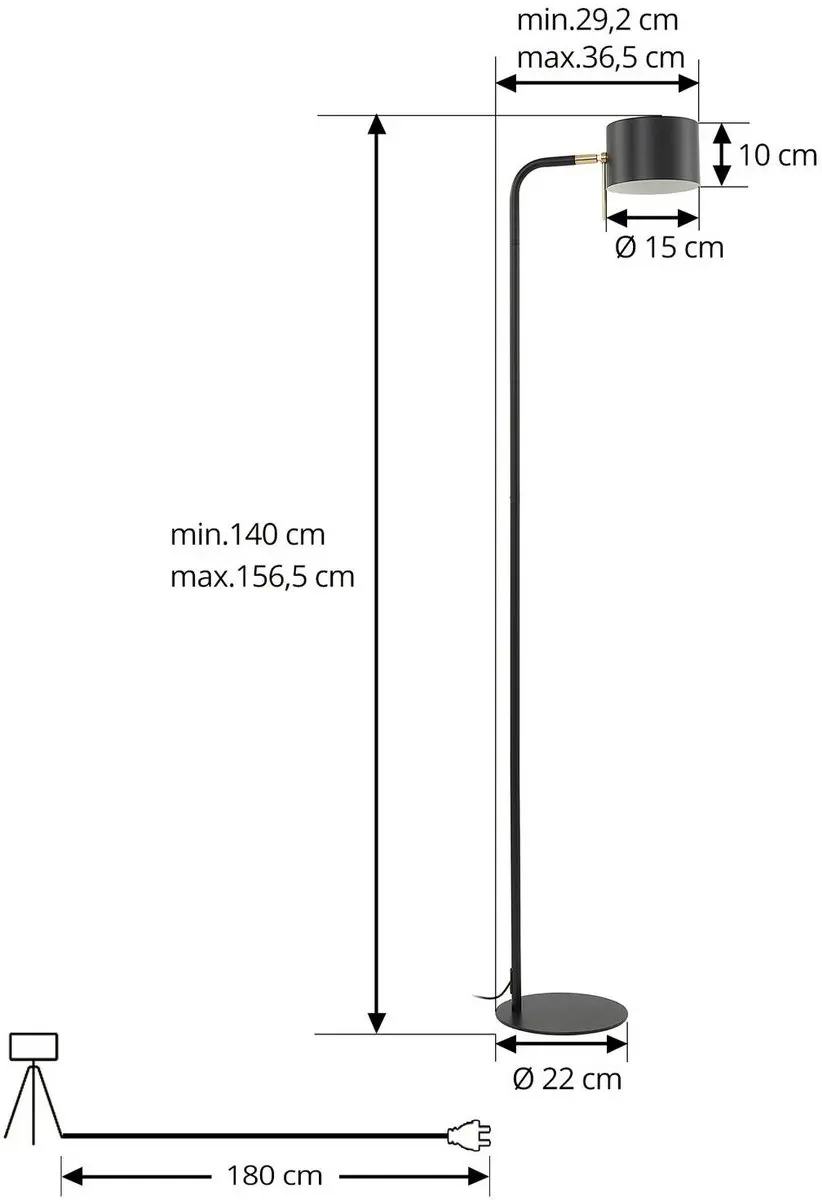 Lindby Vloerlamp 1 Licht E27 - 156,5 cm - Zwart
