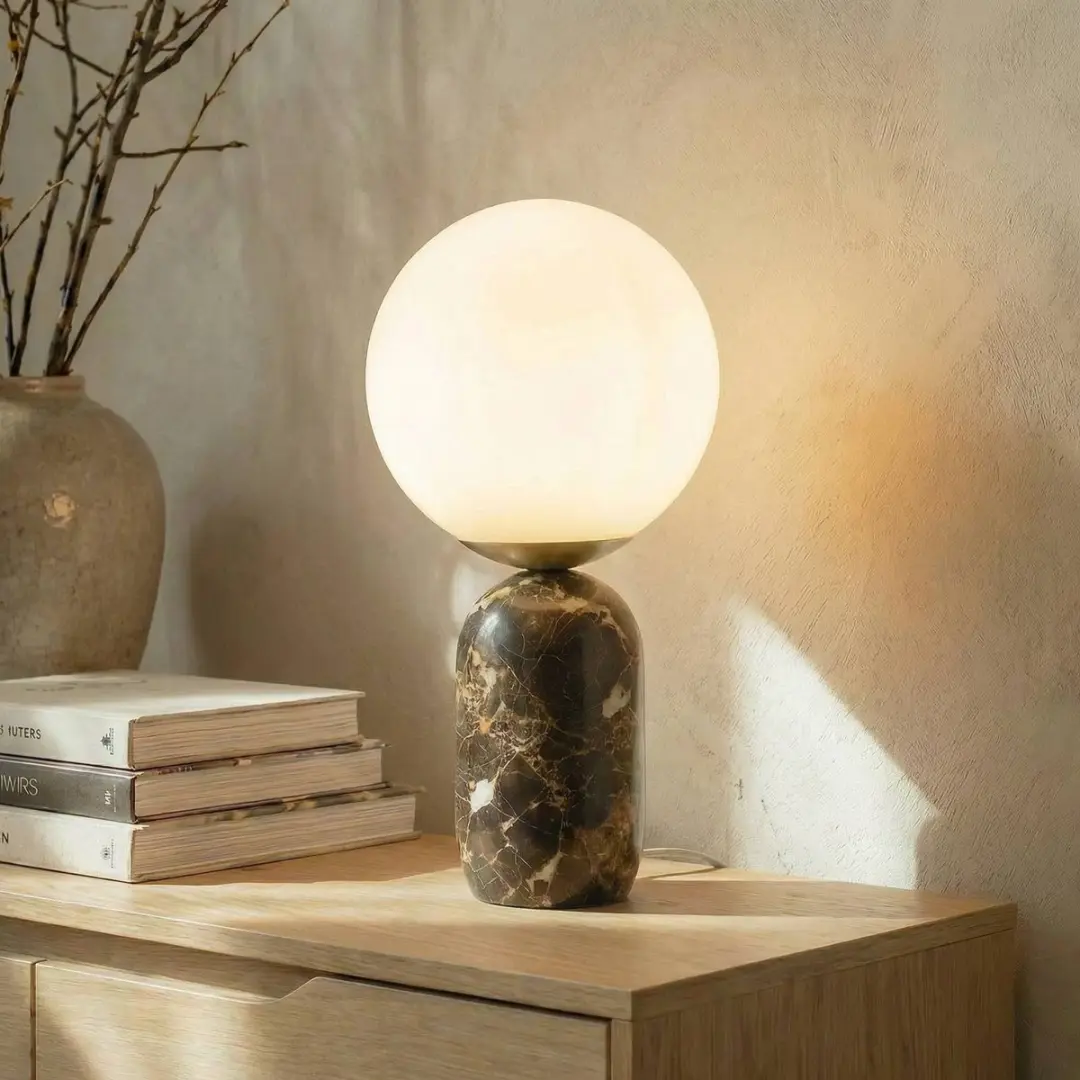 Lindby Tafellamp 1 Licht Marmer Glas - 39,5cm - E27