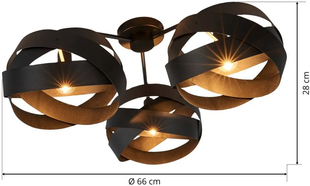 Euluna Plafondlamp 3-lichts - Ø66cm - Zwart