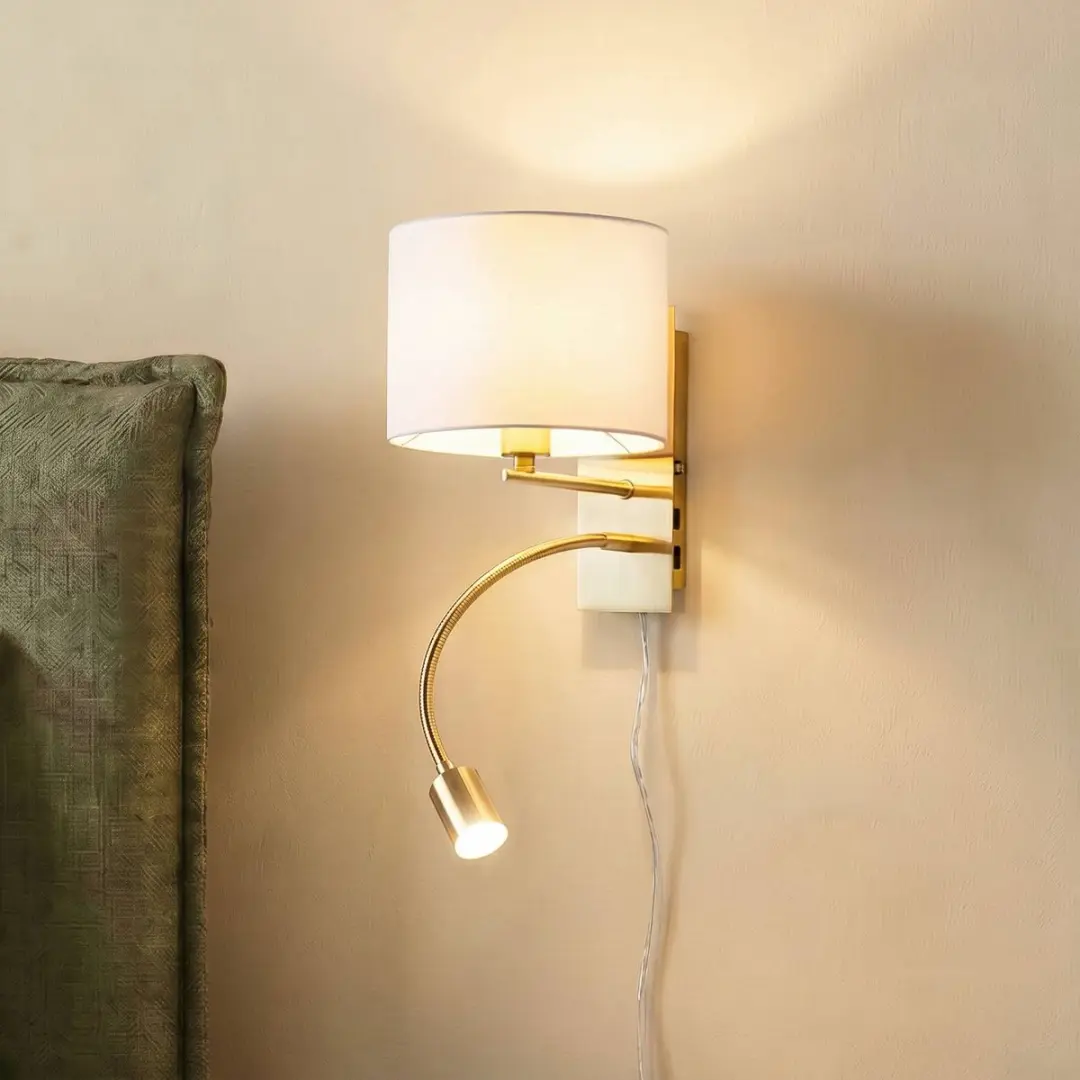 Lindby Wandlamp Florens+ E14 - 1 Lichtpunt - Wit/Mat Messing