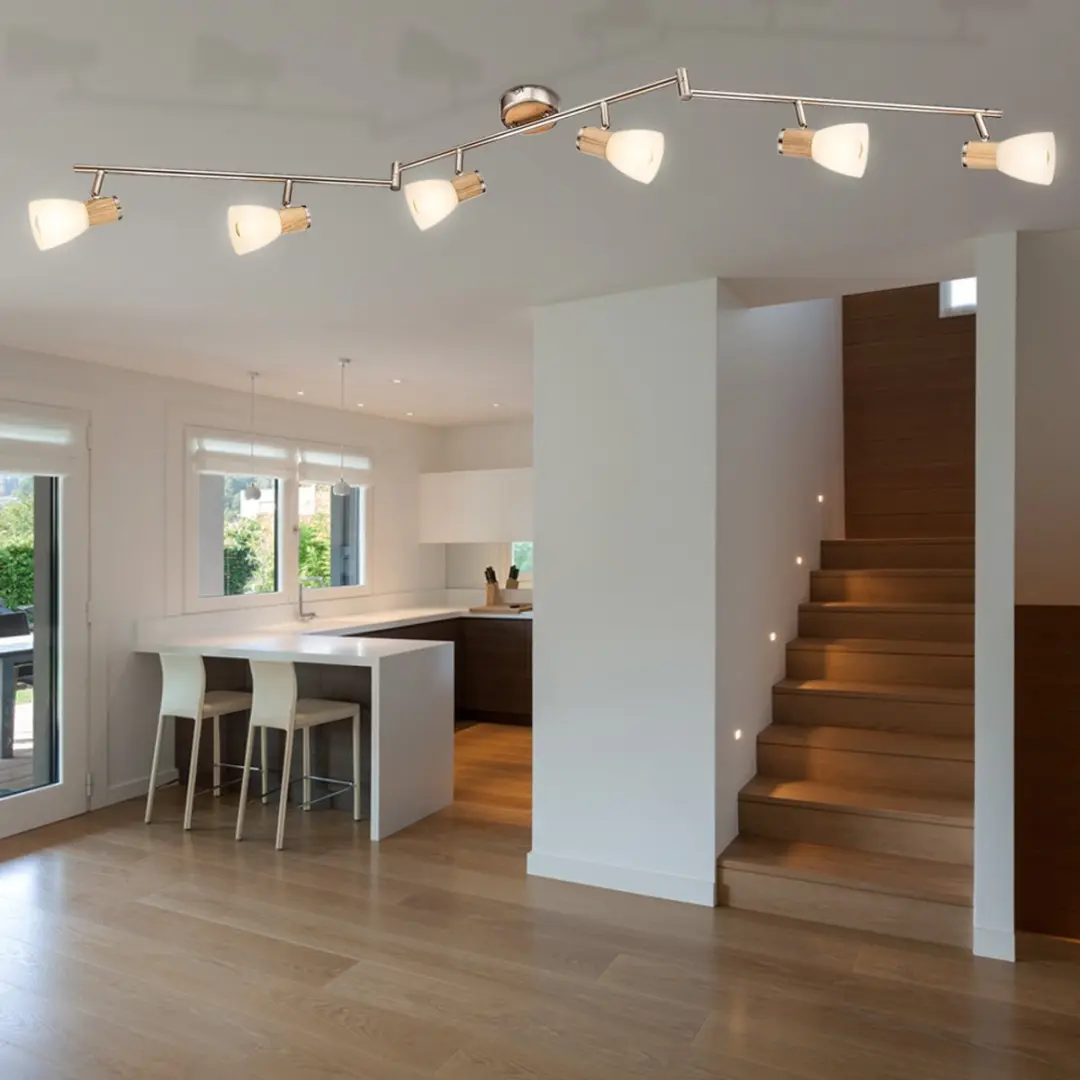 Globo Plafondlamp Railverlichting Hout Zilver