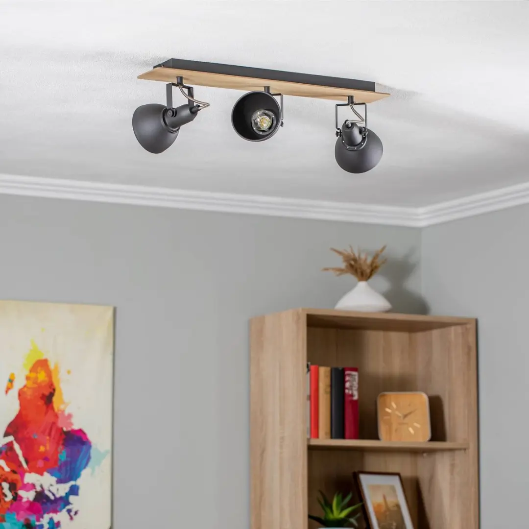 Lindby Buitenspot 3-lichten E14 - 16,5 cm - Zwart/Licht hout