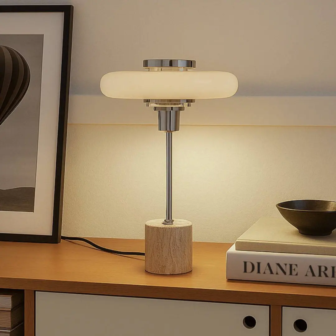 Lindby Tafellamp Metaal Travertijn 10W - Beige