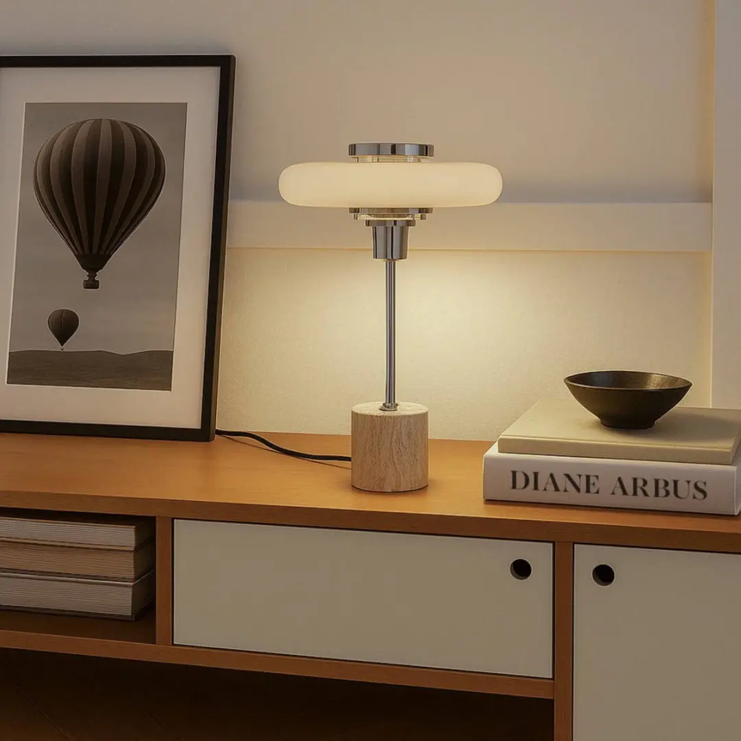 Lindby Tafellamp Metaal Travertijn 10W - Beige