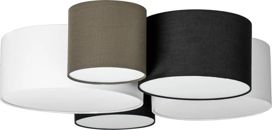 Lindby Plafondlamp 5-Lichts Textiel Metaal - Grijs/Zwart/Wit