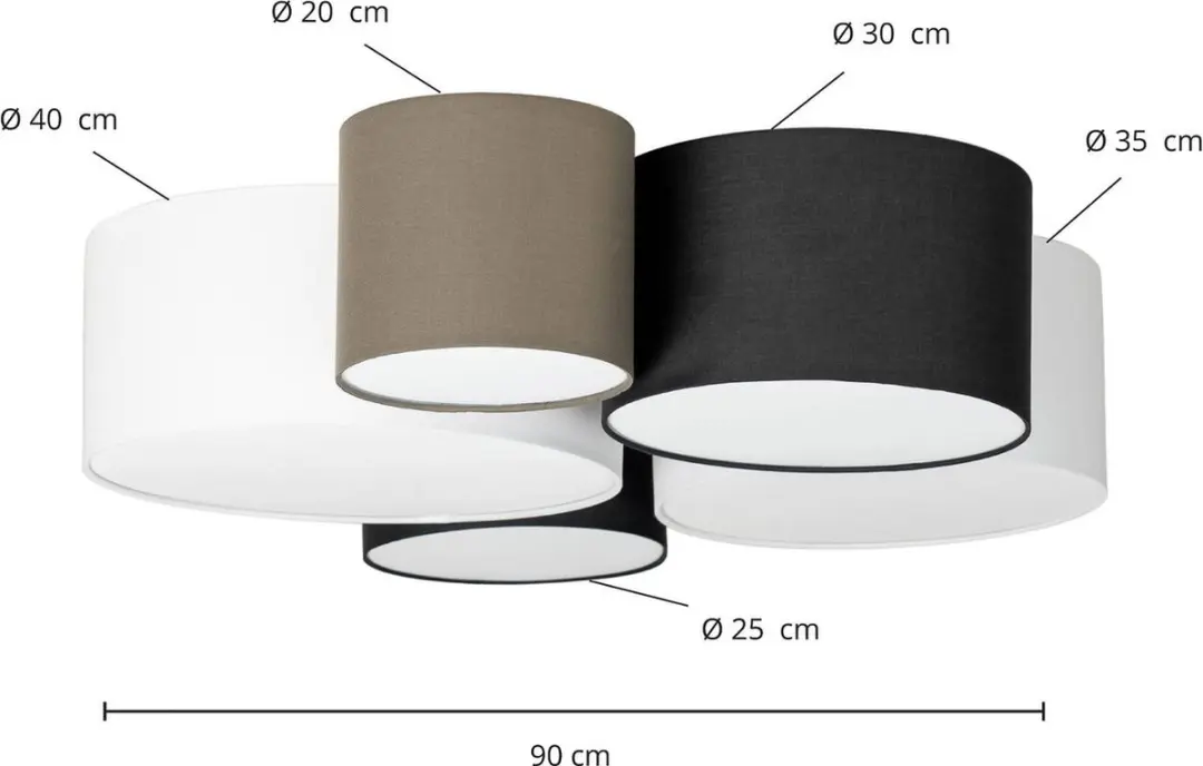Lindby Plafondlamp 5-Lichts Textiel Metaal - Grijs/Zwart/Wit