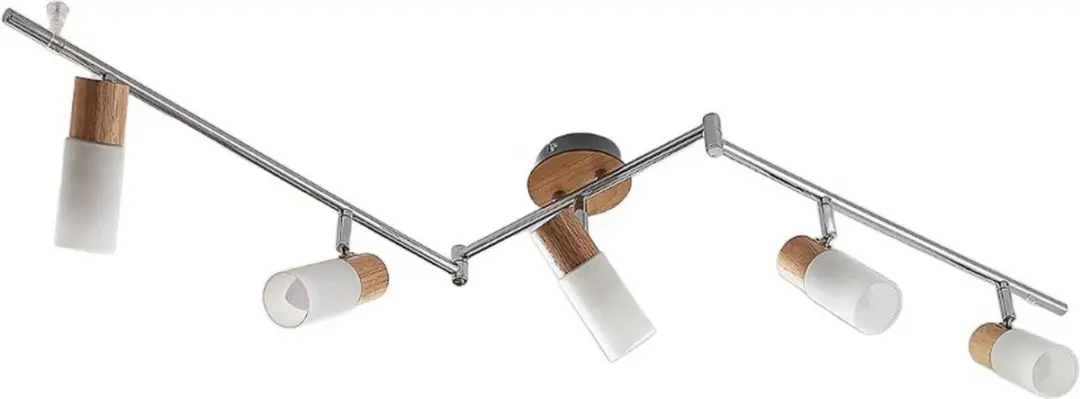 Lindby Buitenspot 5-licht Glas Hout Metaal E14 - 21cm - Wit/Licht hout/Chroom