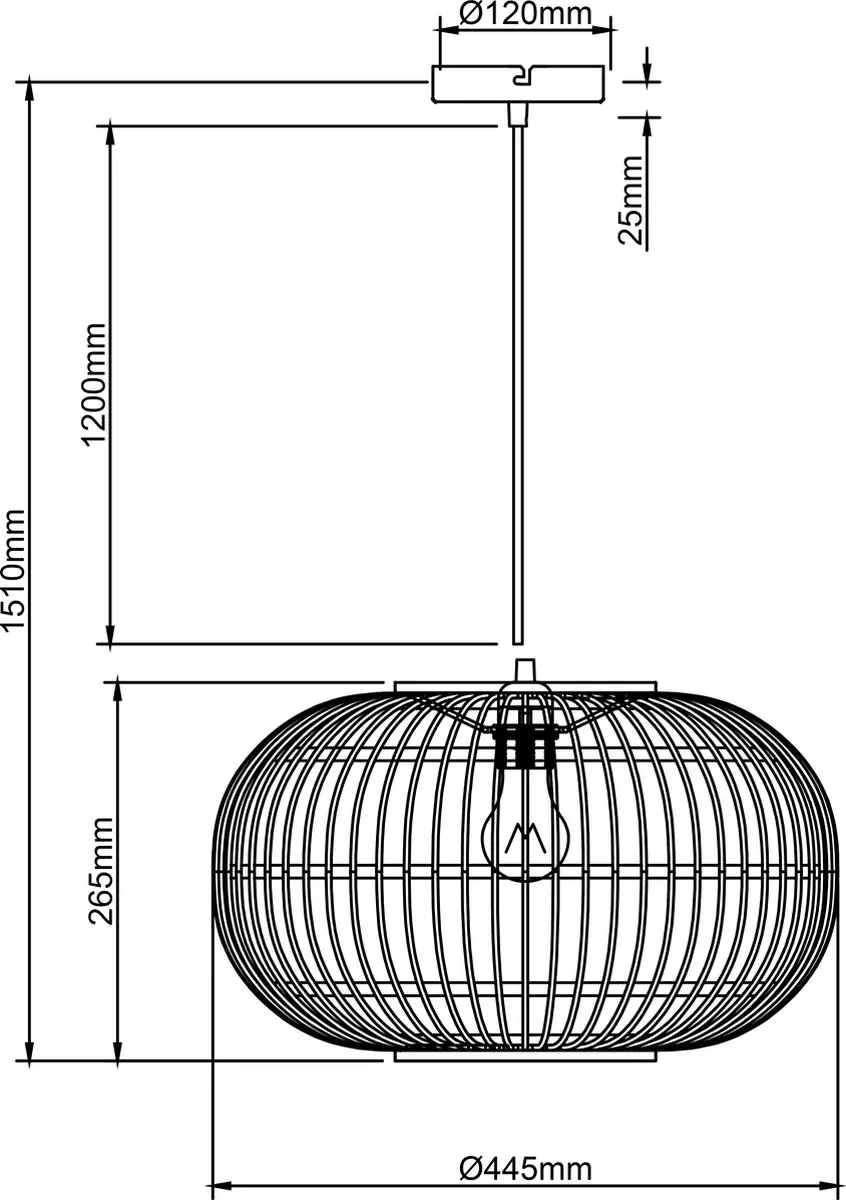 Brilliant Woodball Hanglamp E27 - 60W - Zwart/Rotan