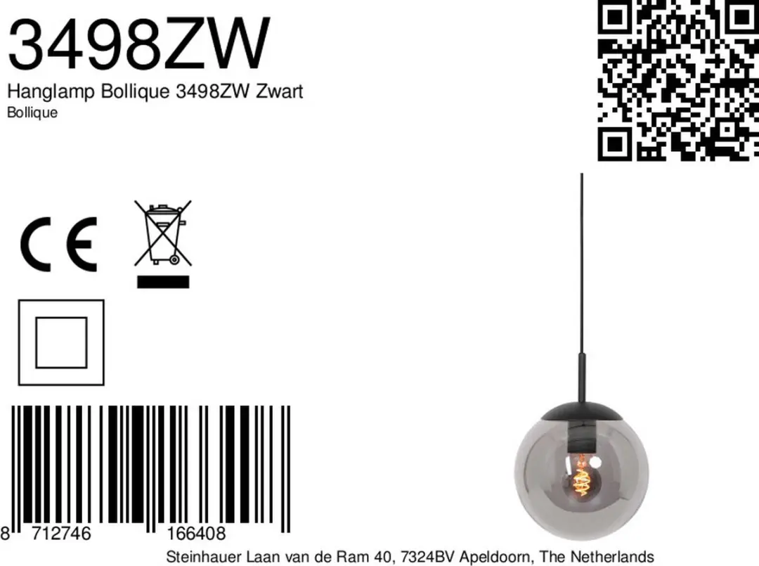 Steinhauer Hanglamp Bollique 30cm - Zwart