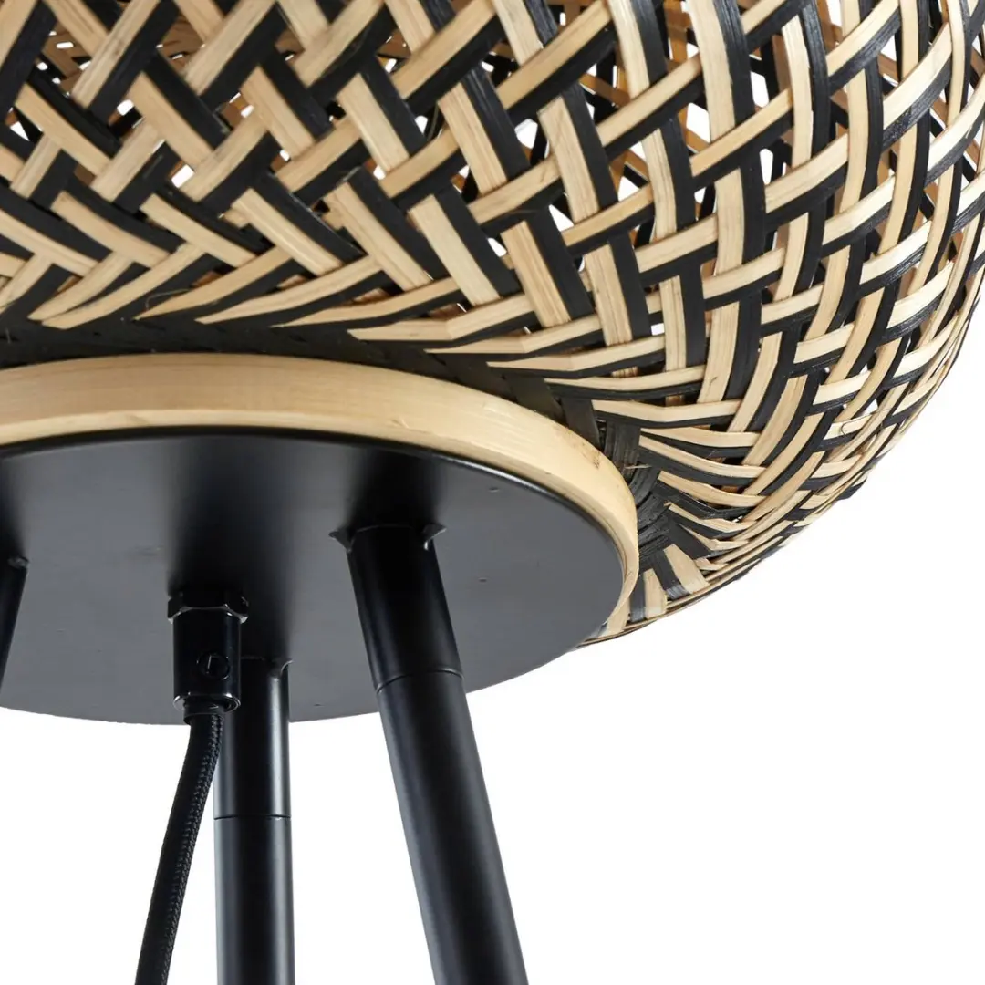 Lindby Vloerlamp Bamboe 136cm - E27 - Zwart/Darkhout
