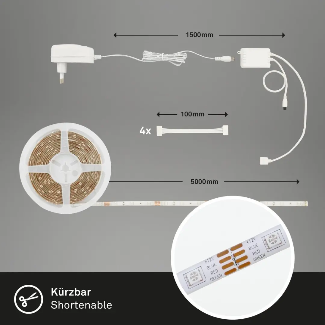 Briloner Superline LED RGB Tape 500cm - Wit - Incl. afstandsbediening