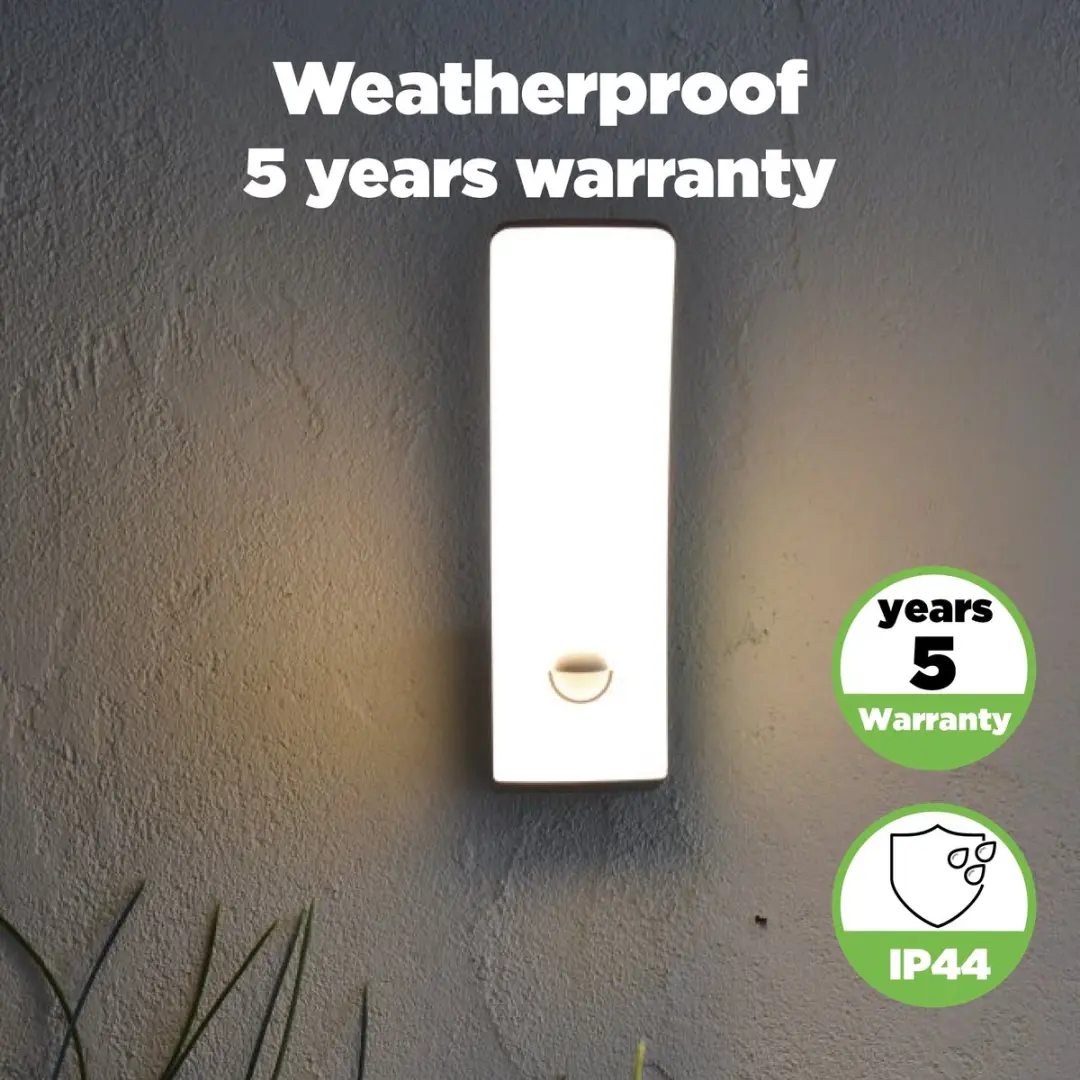 Lutec Kilo LED Wandlamp Buiten - 660 Lm 3000K - PIR Sensor - Donkergrijs - afbeelding 6 van 6