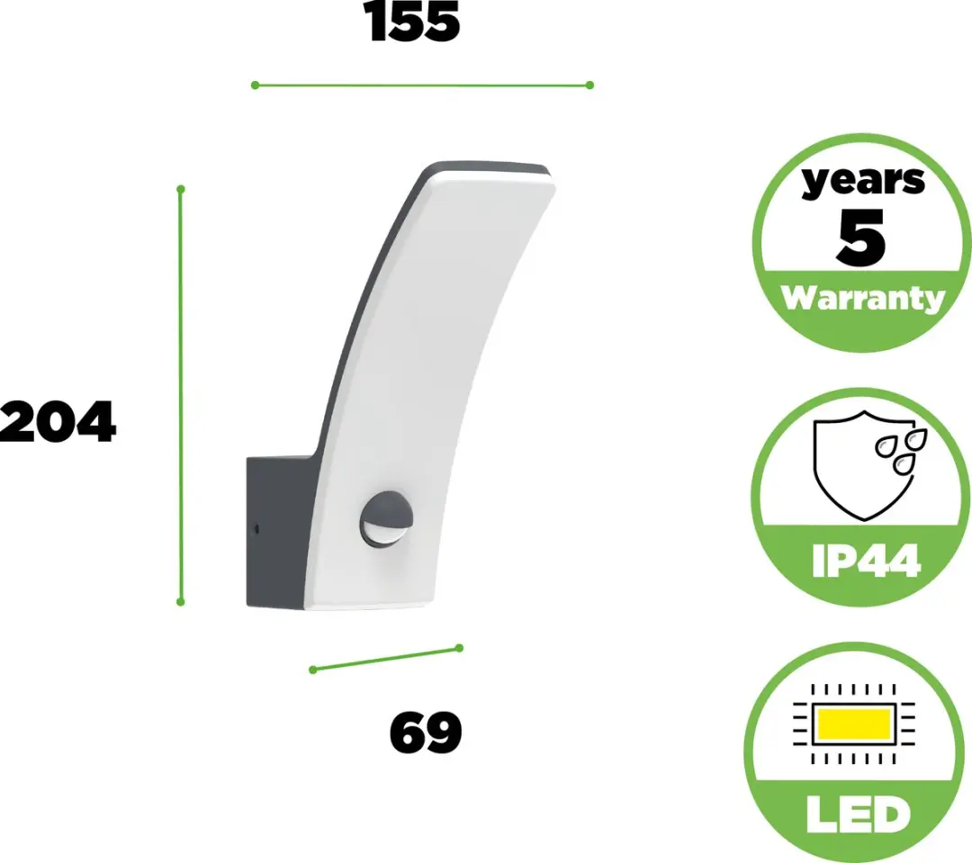 Lutec Kilo LED Wandlamp Buiten - 660 Lm 3000K - PIR Sensor - Donkergrijs