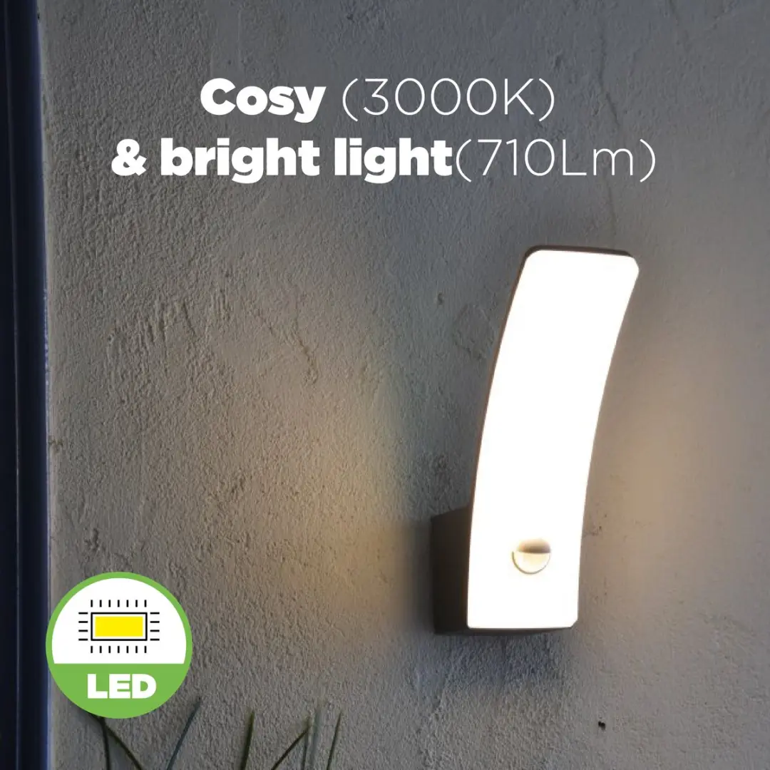 Lutec Kilo LED Wandlamp Buiten - 660 Lm 3000K - PIR Sensor - Donkergrijs