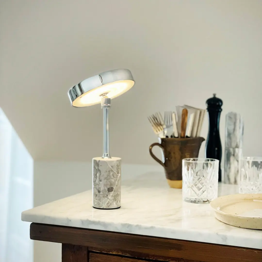 Dyberg Larsen Starlight LED Tafellamp - 2W - Chroom/Grijs Marmer