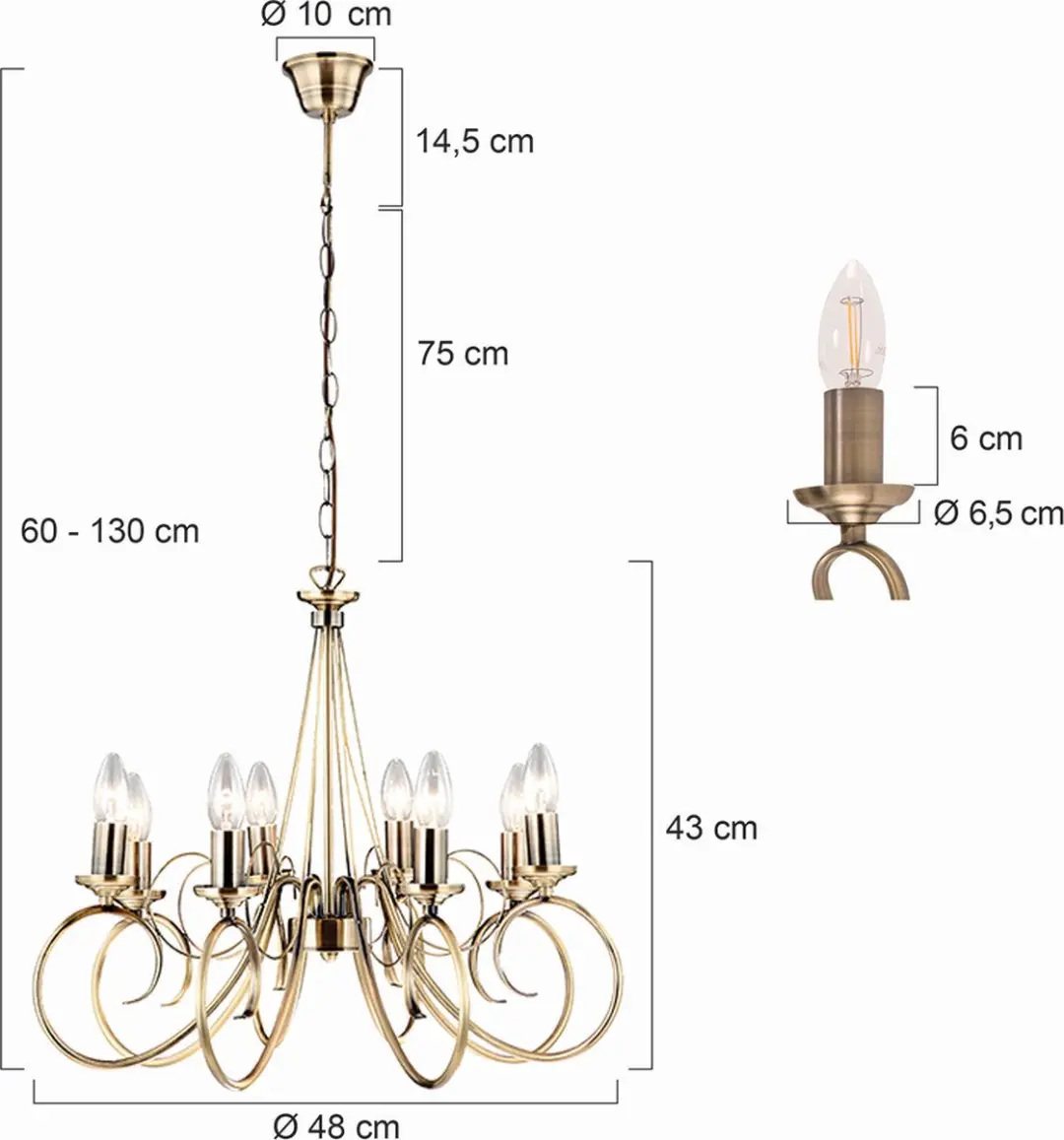 Globo Truncatus Hanglamp - Ø55cm - 8x E14 - Messing - afbeelding 6 van 6