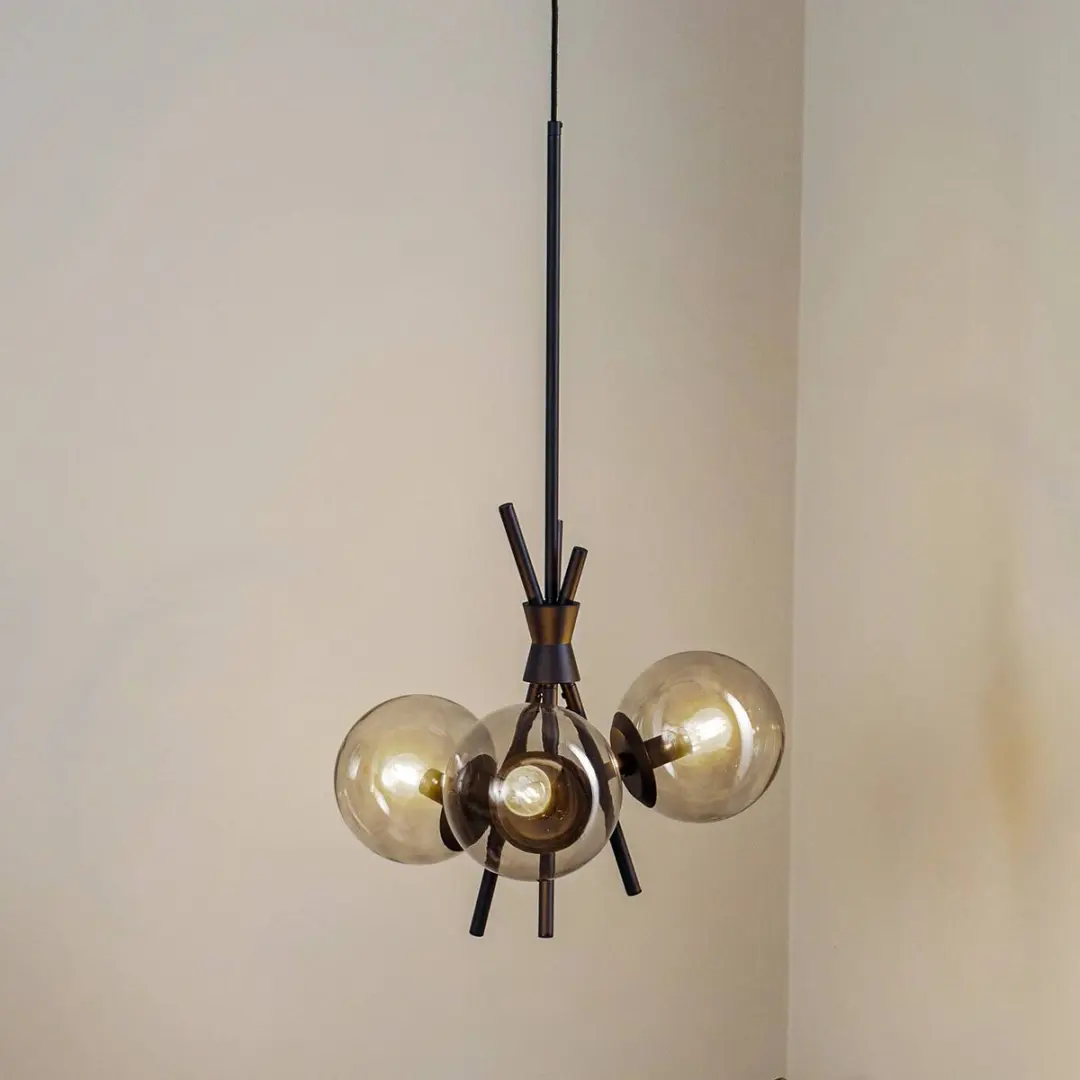Lucande Hanglamp 3-Lichts Glas - E14 - Rookgrijs/Zwart