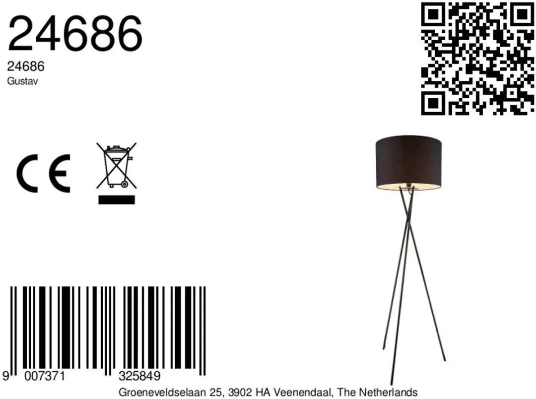 Globo Gustav Vloerlamp - Zwart - Ø62cm - E27