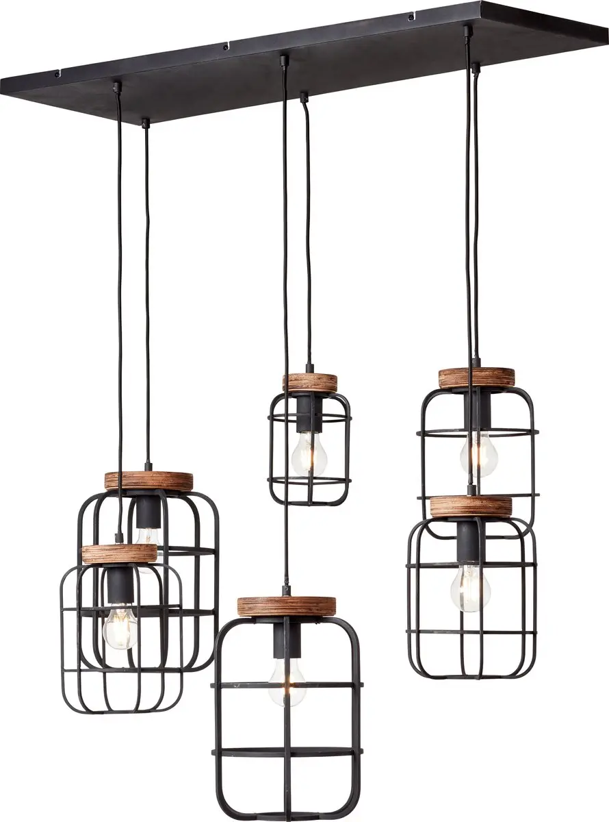 Brilliant Gwen Hanglamp E27 - 6x52W - Zwart/Hout