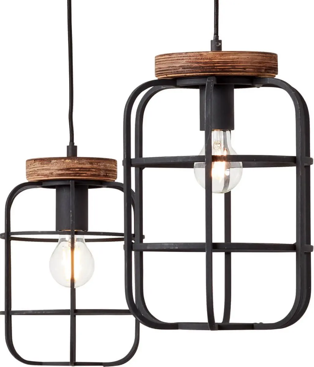 Brilliant Gwen Hanglamp E27 - 6x52W - Zwart/Hout
