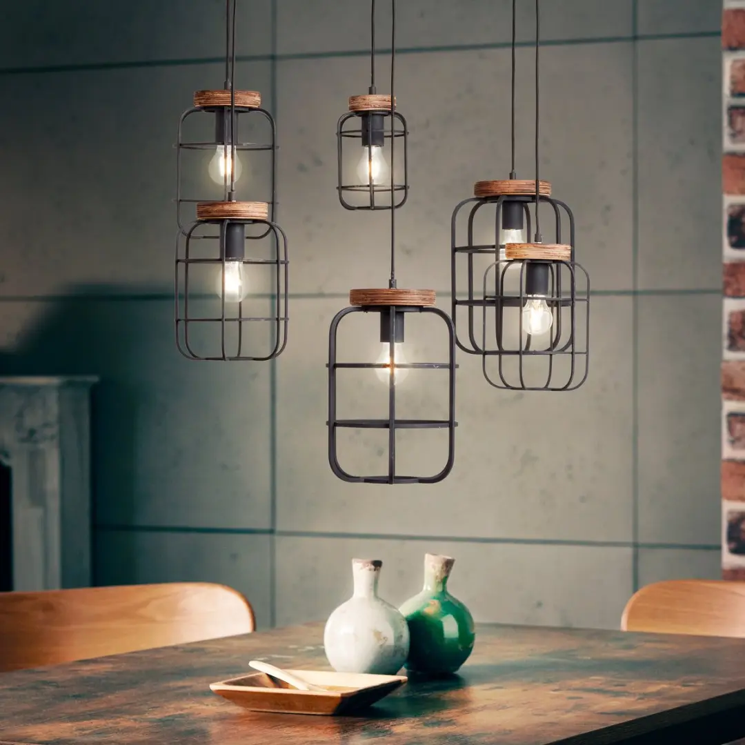 Brilliant Gwen Hanglamp E27 - 6x52W - Zwart/Hout